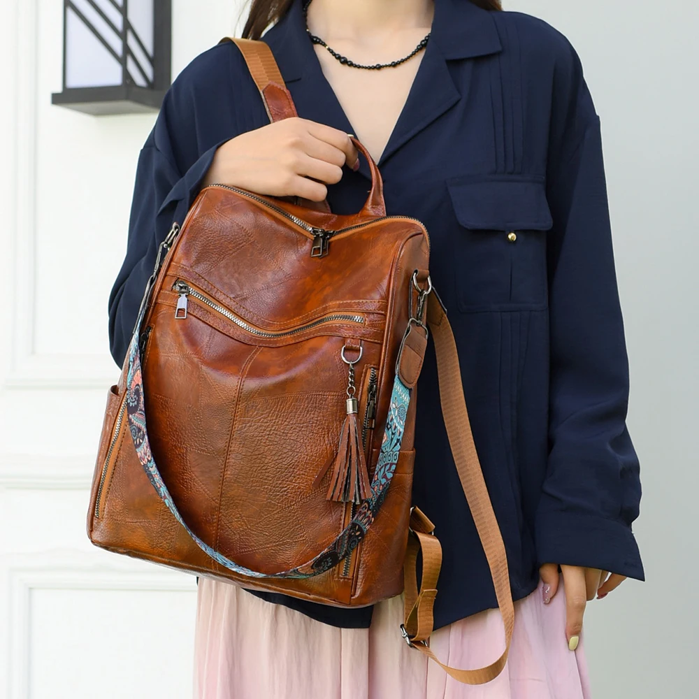 Vintage Backpack Female Soft leather Rucksack Women Shoulder Bag Ladies Travel Back Pack Large Capacity Dayback Bookbag for Girl
