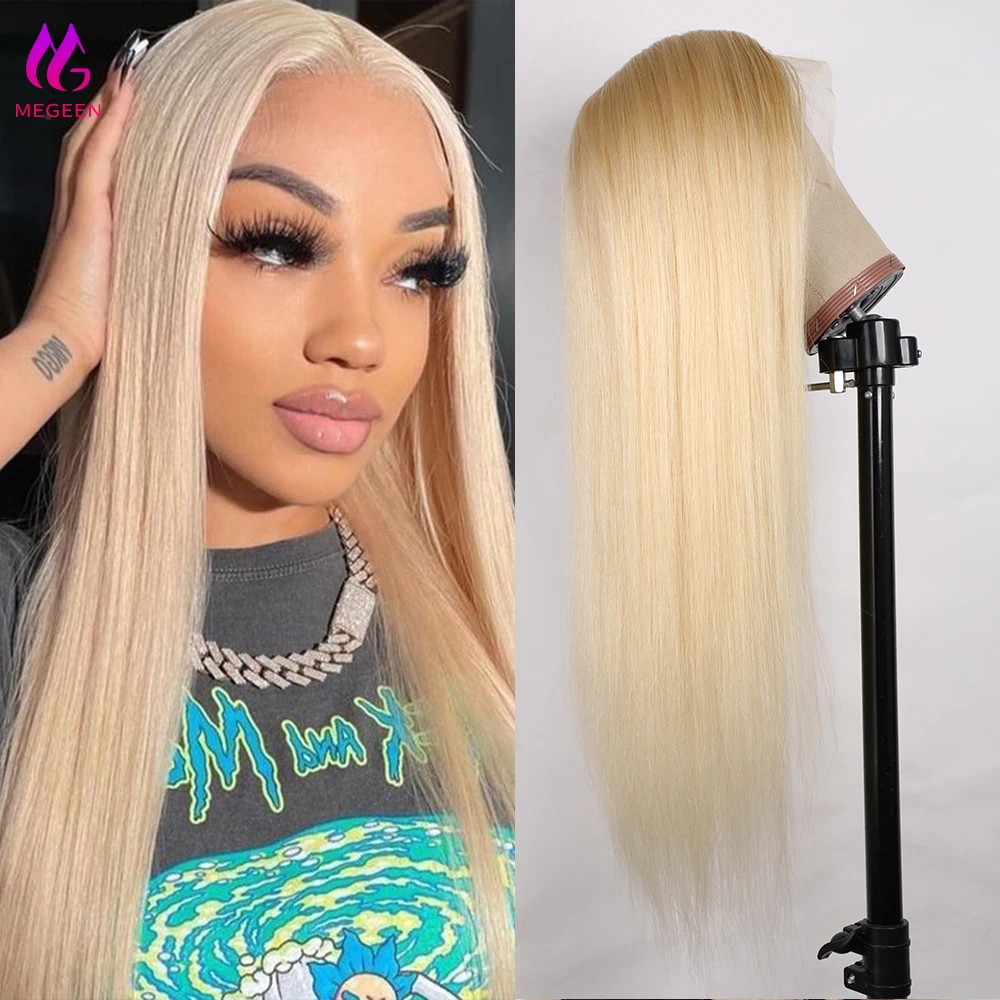 Megeen-Blonde HD Transparente Lace Frontal Perucas, 100% Cabelo Humano, Pré Arrancadas Cabelo Virgem, Pode Ser Tingido, 613, 13x4