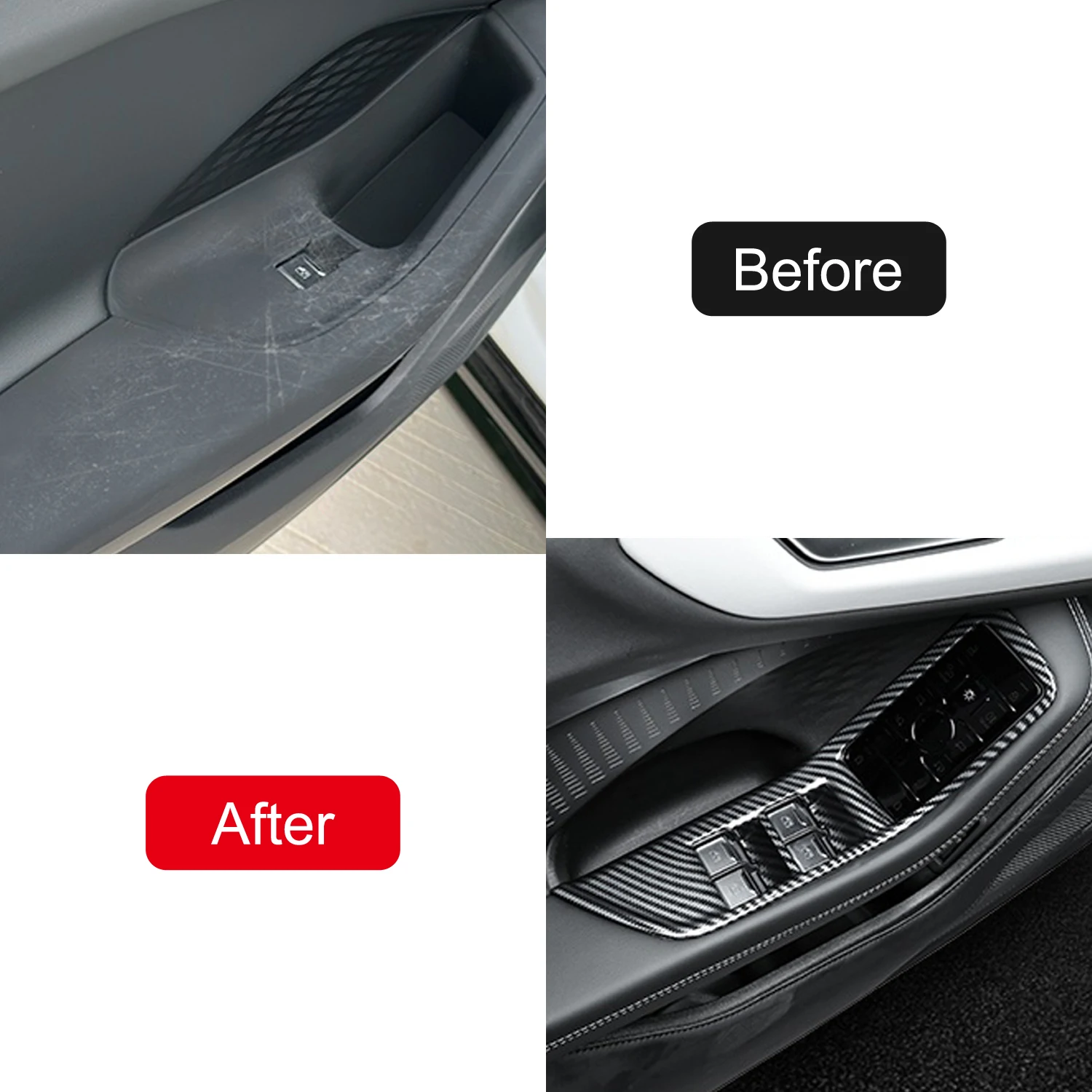 لأودي A5L B10 2025-2026 LHD اكسسوارات السيارات نافذة ارتفاع رفع التحكم التبديل غطاء لوحة الكسوة ABS ألياف الكربون نمط 4 قطعة