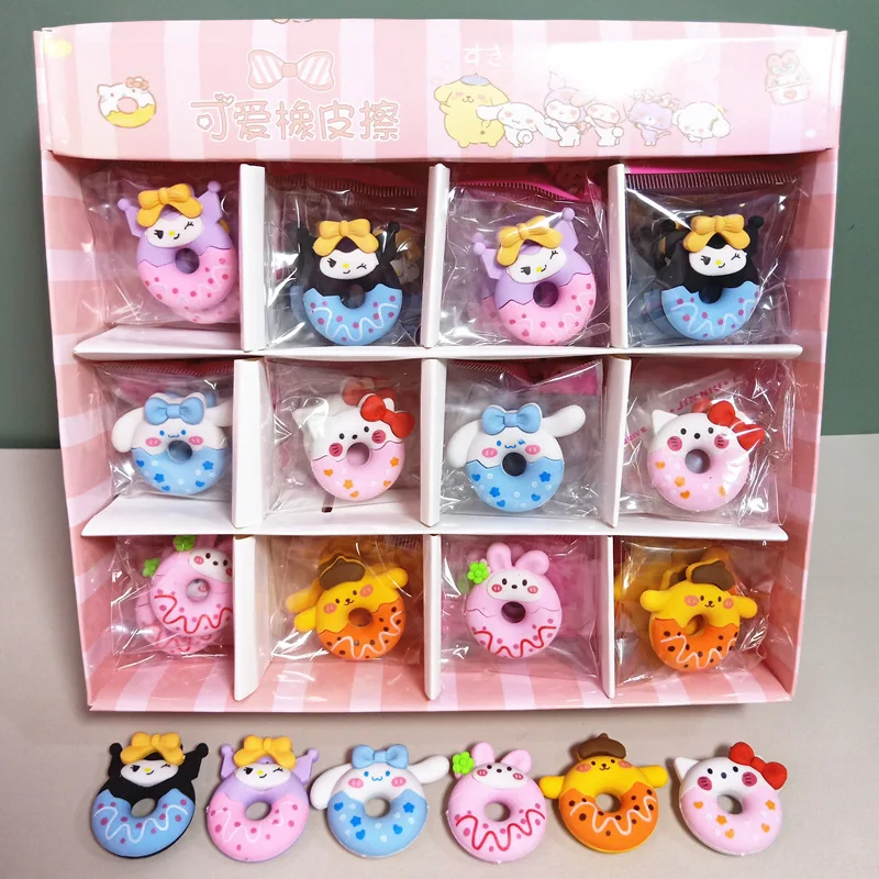 

48 шт. Sanrio Mymelody Kuromi Cinnamoroll пончик ластик пудинг собака KT десерт можно удалить из коробки, чтобы протереть крошки