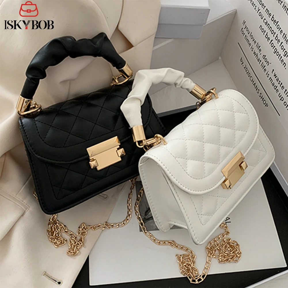 Women\'s PU Leather Shoulder Bags Small Messenger Designer Fashion Chain Rhomboid Crossbody Bag Simple Square Bag High Quality