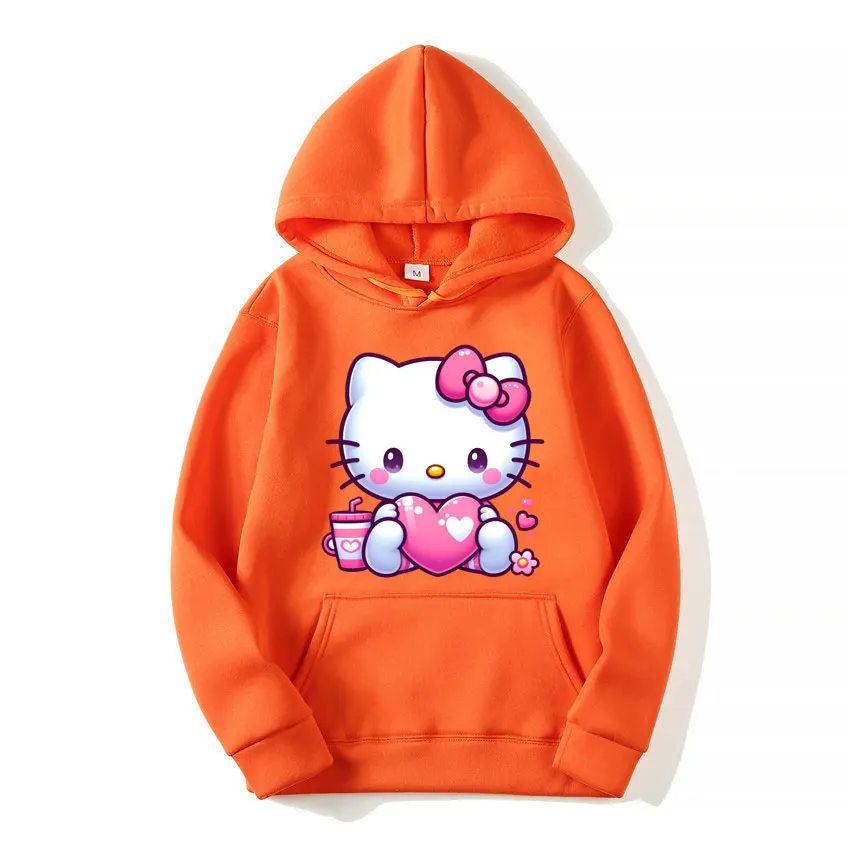 Women's Oversized Hoodies Korean Fashion Cute Student Sweatshirt Sanrio Hello Kitty Pattern Pullover Ladies Winter Outerwear