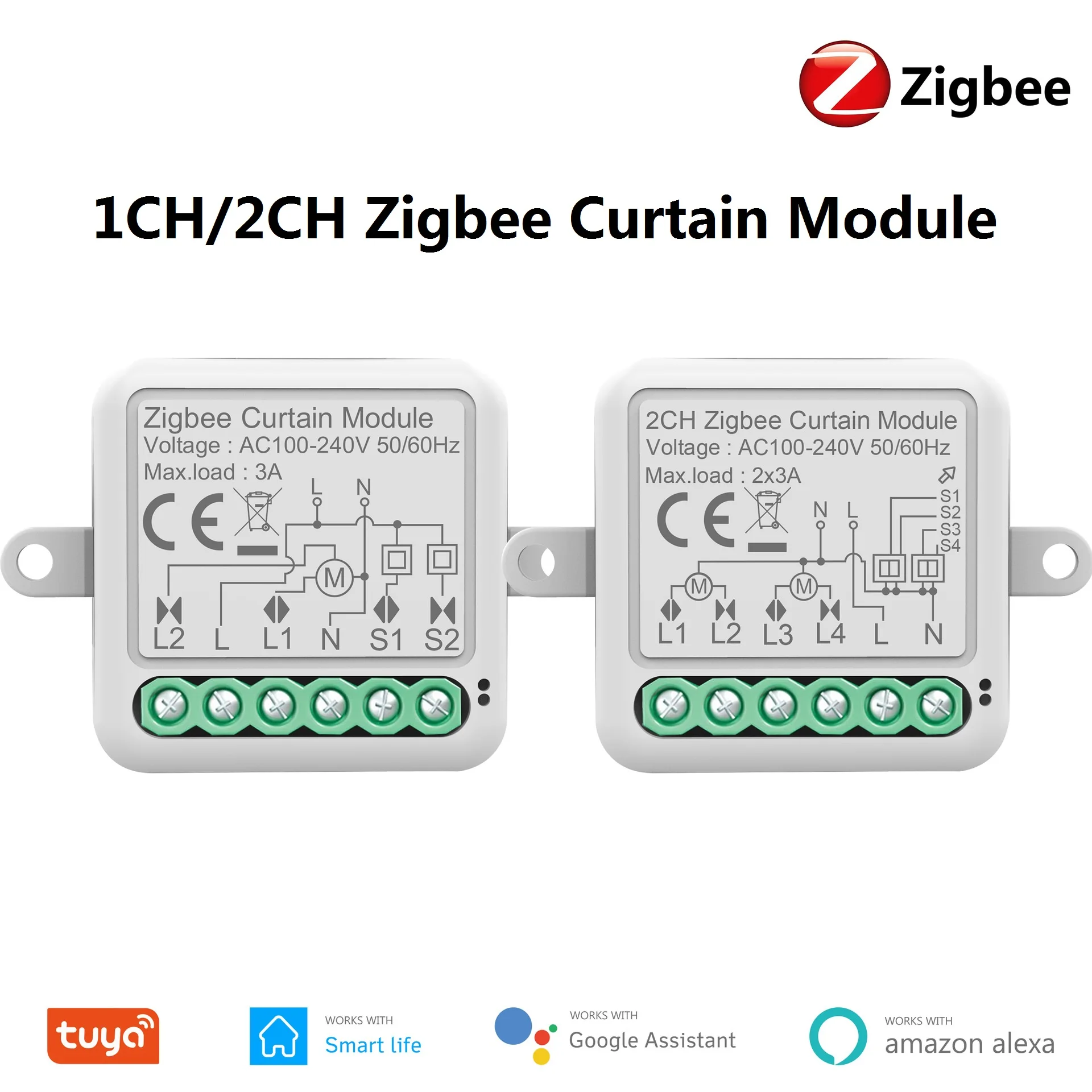 

Zigbee Curtain Switch Module Tuya 1-2 Gang Blind Electric Roller Shutter Switch APP Control Voice Control With Alexa Google Home