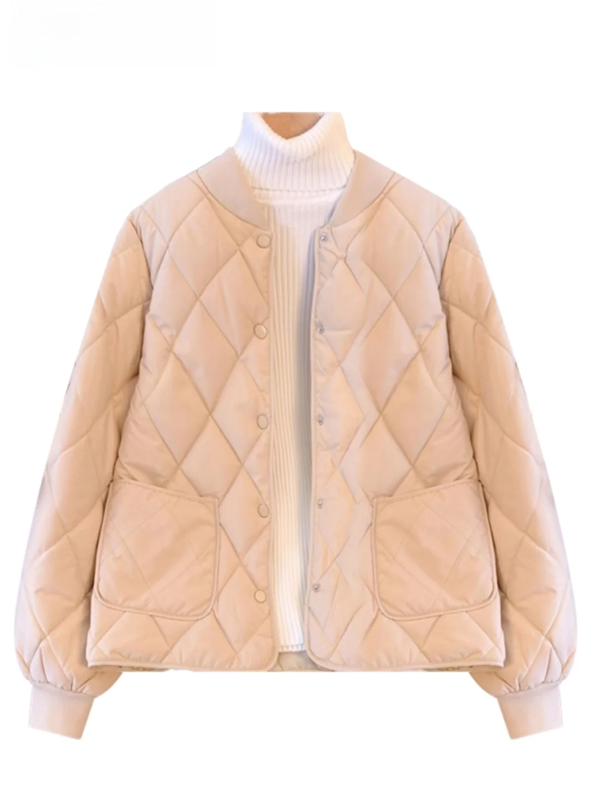 

plus Size Women's Quilted Cotton Jaet Spring 2026 Trendy Long Sve id Pattern Comfortable Fit Korean Sle Outerwear