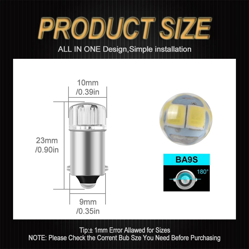1 حزمة BA9S T4W T11 12913 12910 12929 المصابيح لمبة أضواء السيارة الداخلية مصباح تلقائي تيار مستمر 12 فولت #3