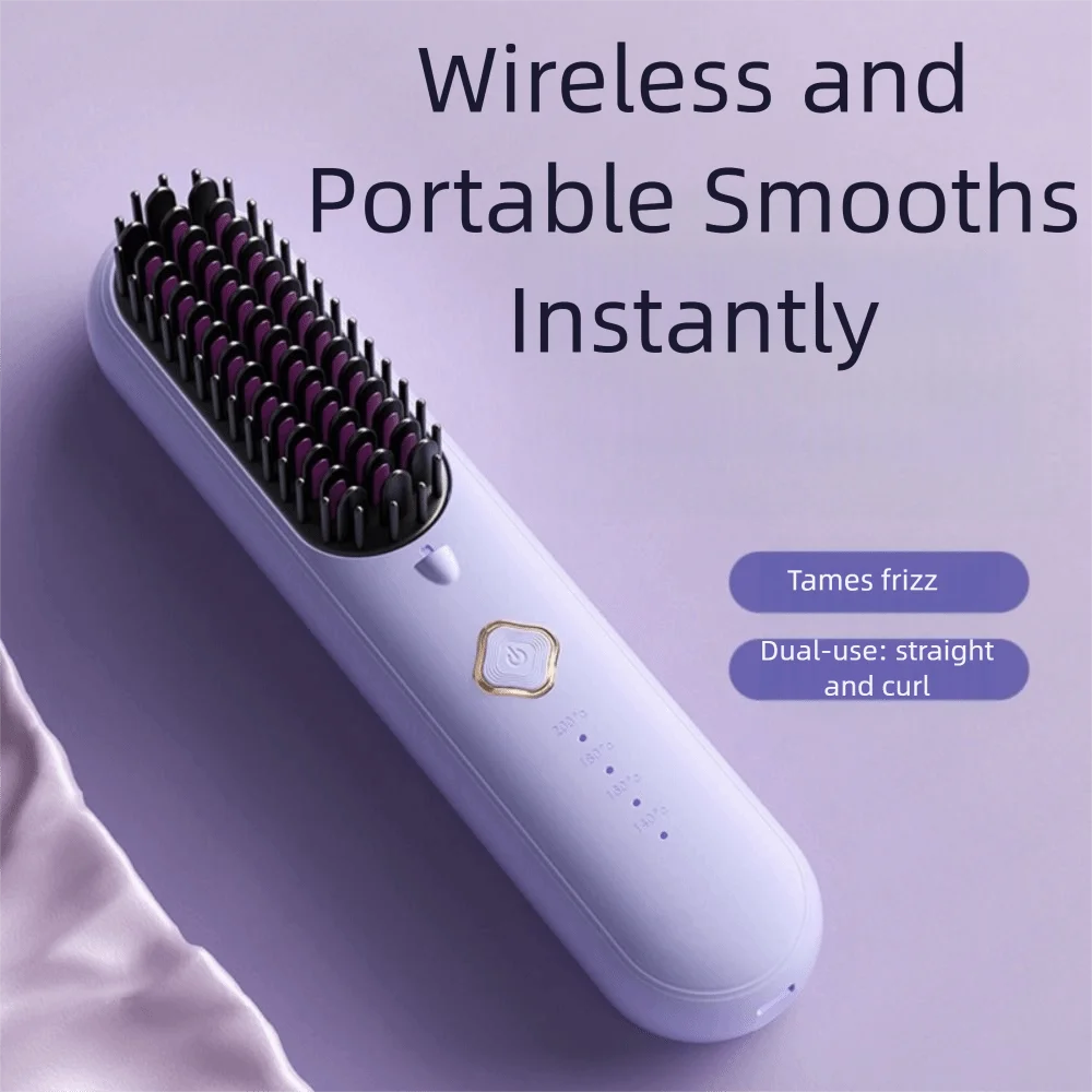 

3 Temperature Settings Electric Hair Straightener Brush Dual-Function Operation Portable Negative Ion Styling Tool