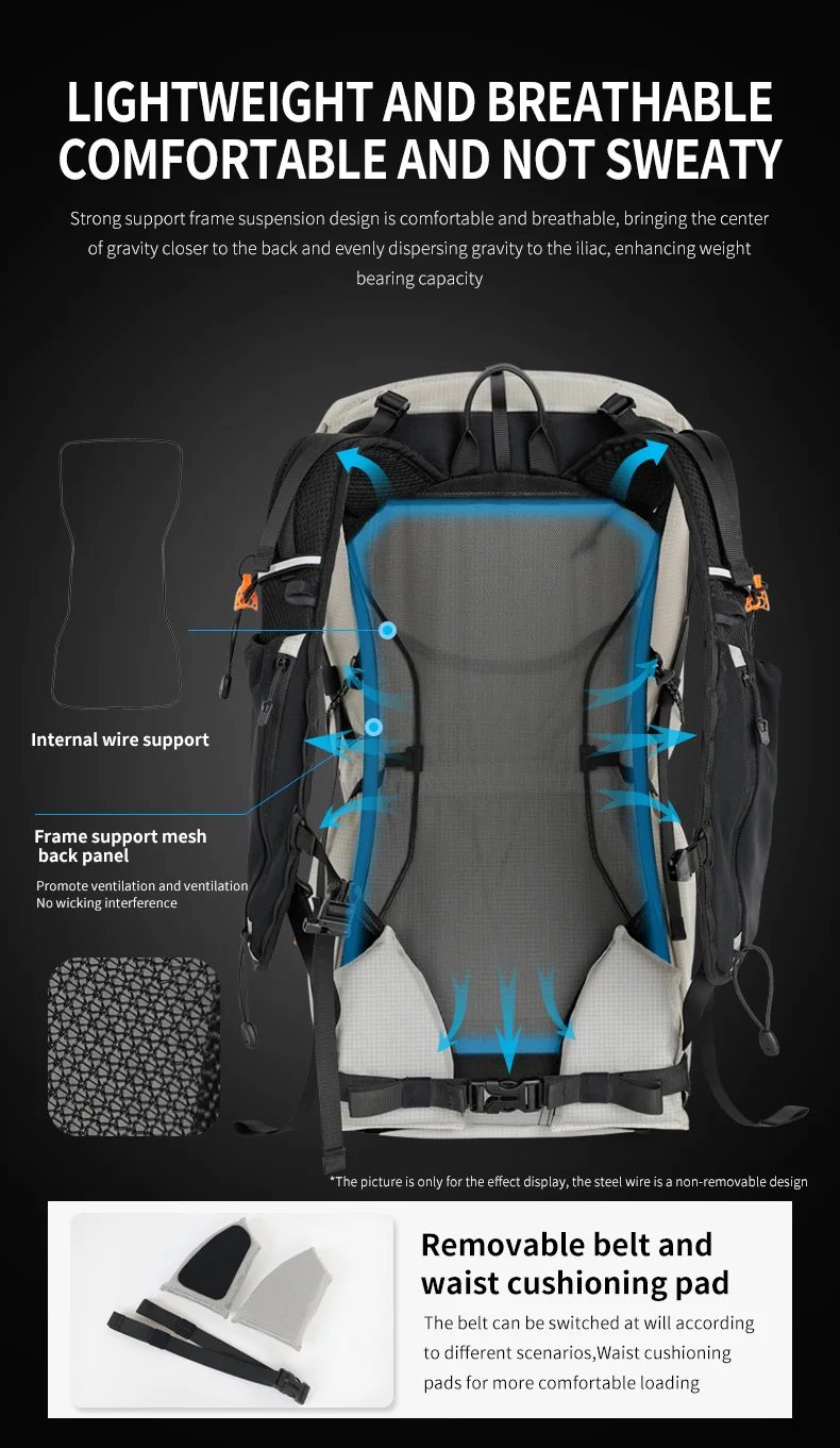 Wanderrucksack für Männer und Frauen, 30L Wasserdichter Camping-Rucksack mit Regenschutz, Leichter Outdoor-Sport-Reiserucksack – Detail 5