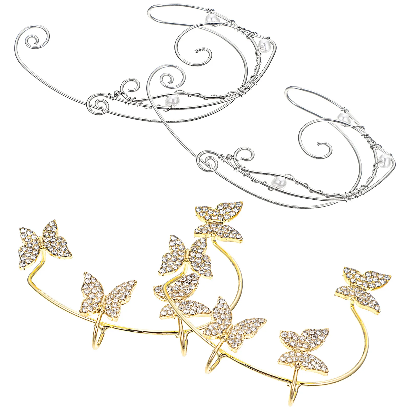 

2 Pairs Butterfly Ear Clip Trendy Earrings Cuffs Non Piercing Clothing Metal for Pierced Ears