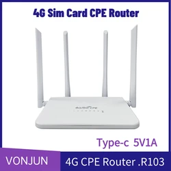 VONJUN 4G WiFi Router 300Mbps LTE Sim Card RJ45 Ethernet Network LTE Type-C R103
