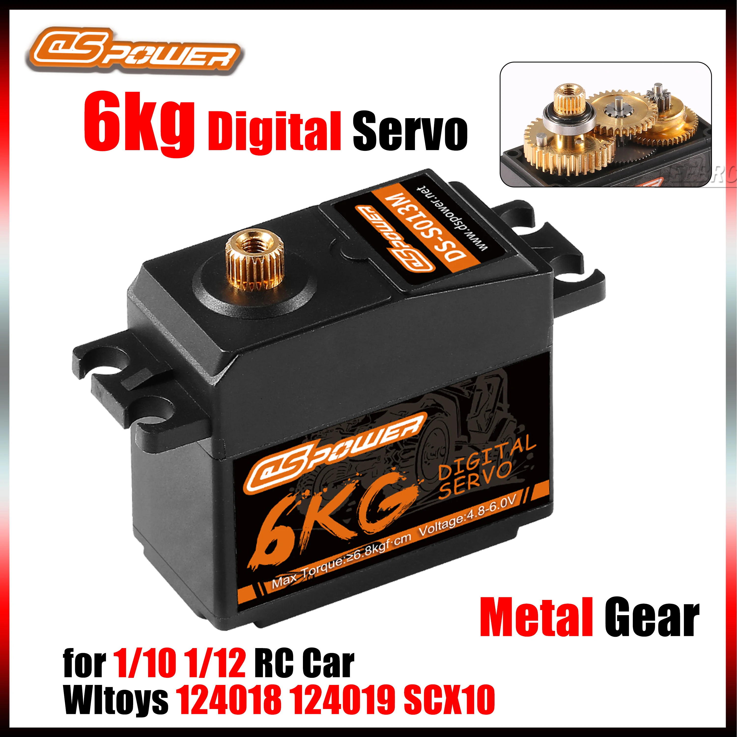 

DSpower 6 кг металлический мотор-редуктор с высоким крутящим моментом, цифровой сервопривод для 1/10 1/12 RC автомобиля, грузовика, гусеничного автомобиля Wltoys 124018 124019 SCX10
