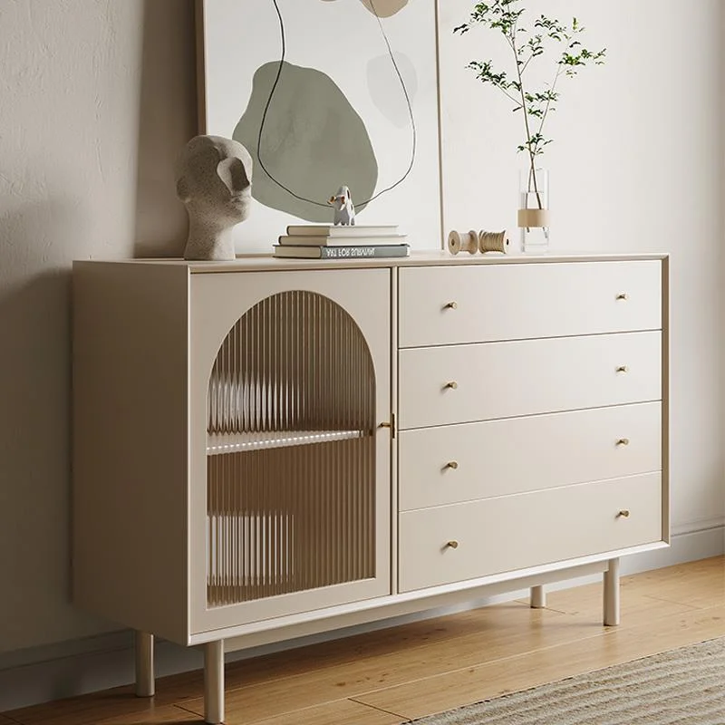 Style Creamy White Sideboard With Rock Slab Top Large Storage Space Home Furniture Modern Cabinet Solid Wood Chests Of Drawers