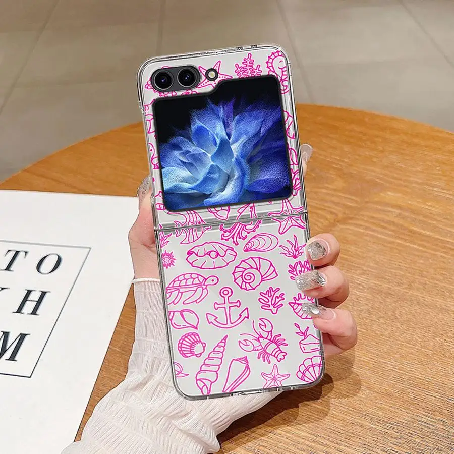 Case for Samsung Galaxy Z Flip 8 Flip5 Flip6 Z Flip 7 6 5 4 3 Flip4 Flip7 FE Flip3 Phone Cover Pink Shell Doodle
