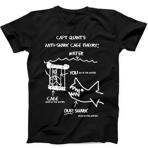 Camiseta negra con diseño de Jaws Paws Capt Quints Anti Shark Cage Theory Water Gift Tee 123