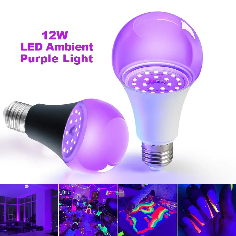 مصابيح كهربائية سوداء LED UV Blacklight 395-400nm للضوء الأسود يتوهج في الظلام طلاء الجسم الفلورسنت ملصق النيون توهج مصباح