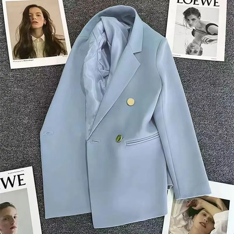 

Casual Blazer Double Breasted Suit Jacket for Women Version Pure Color Loose Fashion Suit Jacket Simple Office Lady Tops Korean