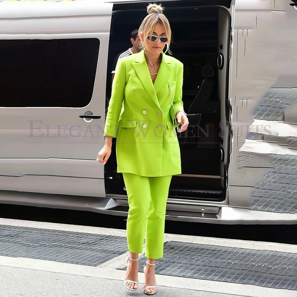 Lightweight Women's Suits For Special Event Elegant Double Breasted Peak Lapel Blazer Formal 2 Piece Jacket Pants Sets Clothing