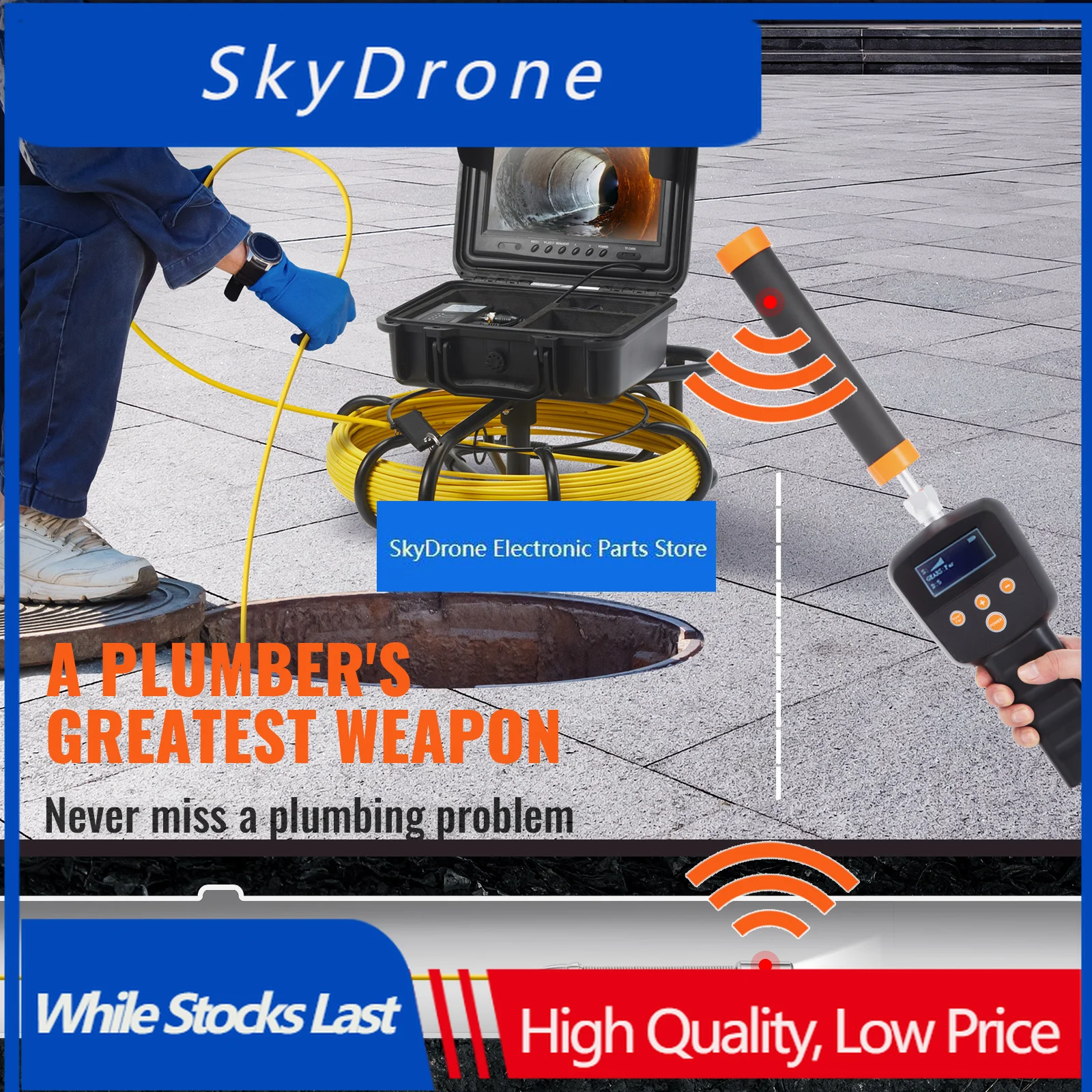 SkyDElSucceBuy Sewer Camera With 512Hz Locator IP68 9" Pipeline Inspection Camera W/DVR Function W/12 Adjustable LED And 16 GB S