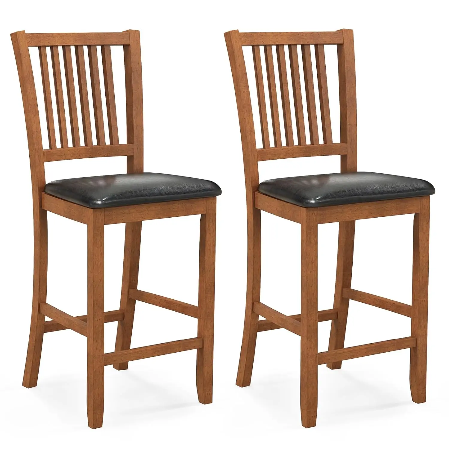 

25.5" Counter Height Bar Stool Set w/ Backrest Padded Seat Footrest Wood Frame for Kitchen Pub, Customized