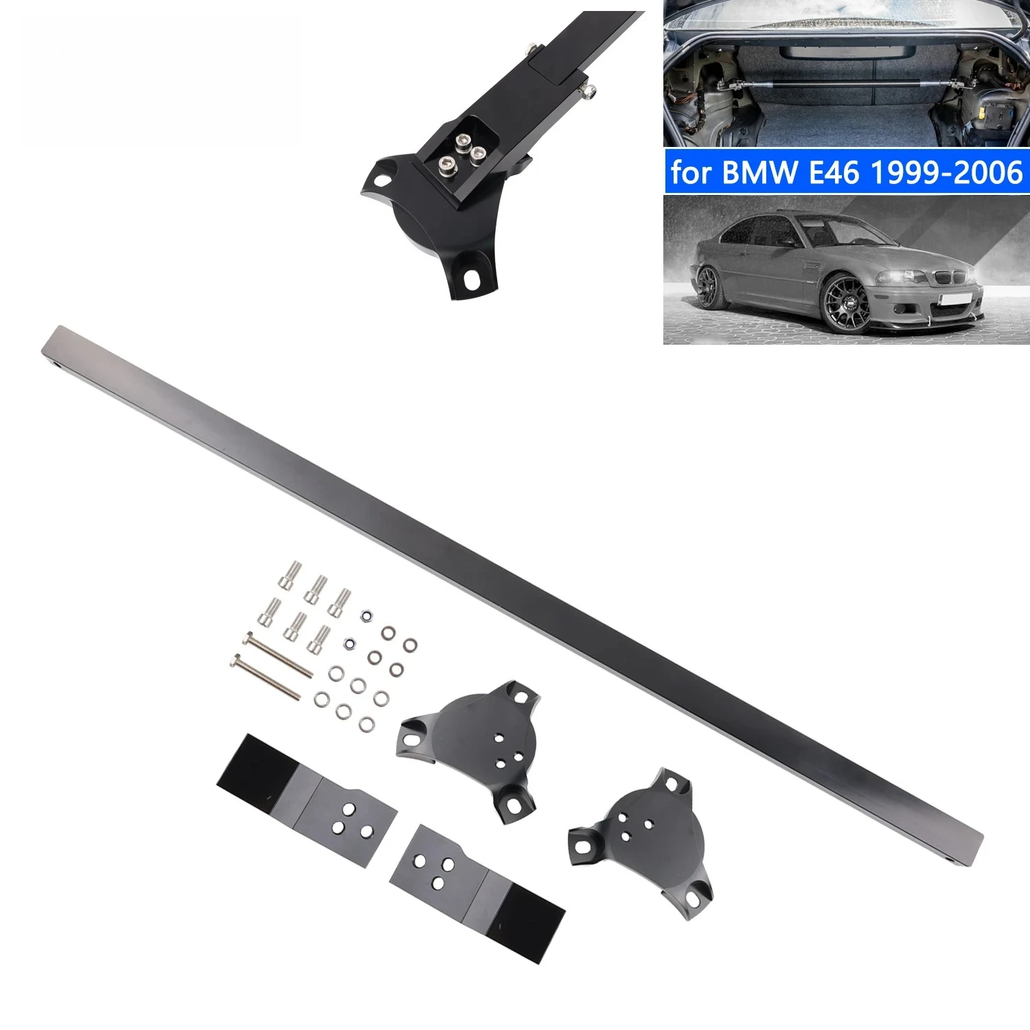 front Strut Tower Brace Bar race suspension for BMW E46 323i 323ci 325i 325ci 328i 328ci 330i 330ci 1999-2006 rear - view 6