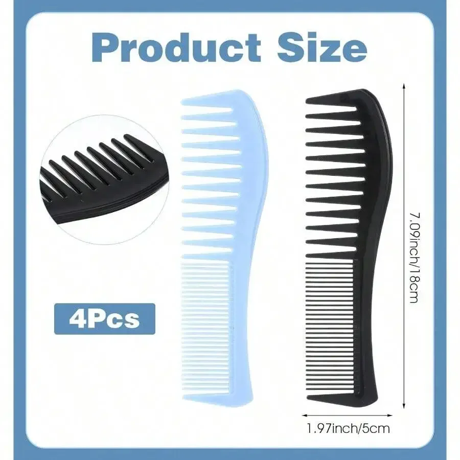 

4Pcs Plastic Wide Tooth Combs For Wet Dry Hair Detangling Styling Professional Barber Salon Use