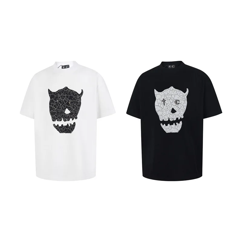 Thug Club Street Hip-Hop Style Evil Face Cracked Pattern Loose Men's and Women's Short-Sleeved T-Shirt
