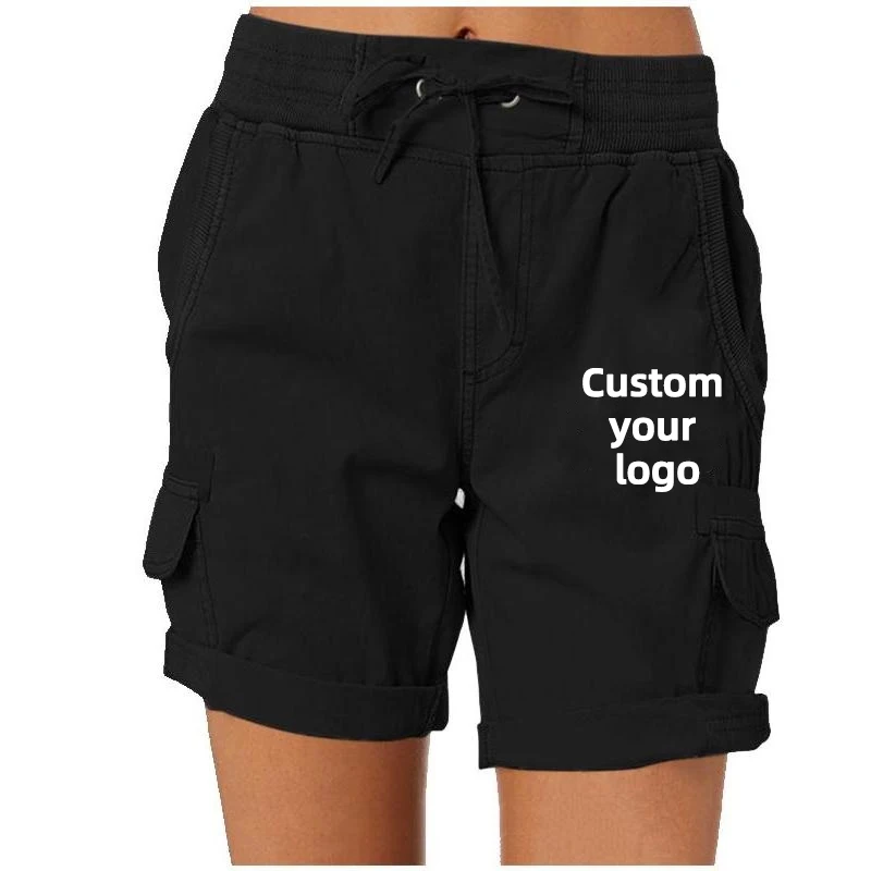2023 Summer DIY Logo Printed Women's Drawstring Beach Shorts Elastic Waist Sport Shorts Jogging Pants Casual Loose Cargo Shorts