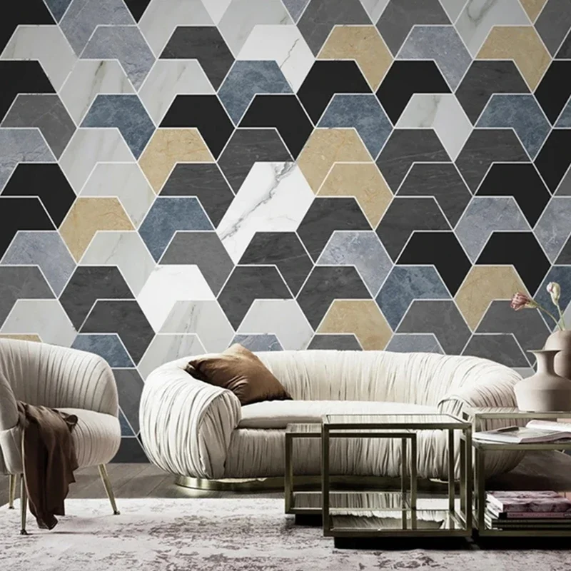 Modern Hexagon Shape Geometric Pattern Marble Wallpaper Custom Any Size 3D Wall Mural Eco-friendly Home Decor Building Supplies