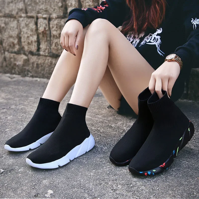 Couple Socks Sneakers Women Men Knit Mesh Upper Breathable Sport Sock Boots Woman Chunky Shoes High Top Light Walking Trainers