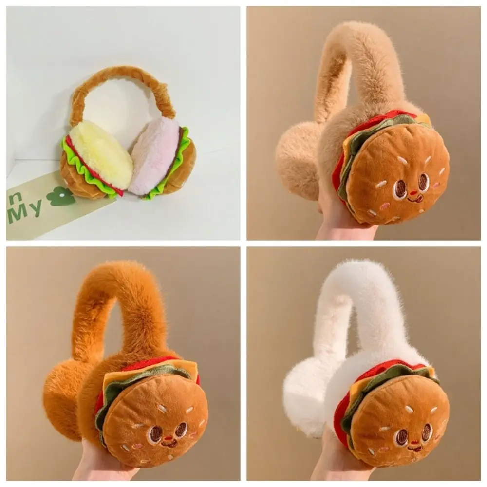 Cute Soft Hamburger Ear Warmer Thickened Funny Ear Cover Foldable Windproof Cold Protection Earmuffs Outdoor