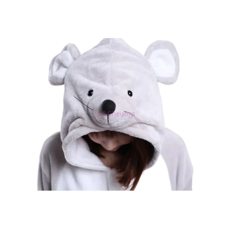 الكبار الفانيلا Kigurumi الحيوان زي رمادي الفئران الفئران المرأة أو الرجال نيسيس بيجامة لحفلة الهالوين كرنفال