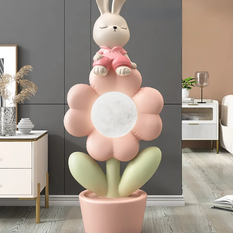 

Large Flower Living Room Floor Stand Decoration Home Ornament Rabbit Bedroom Bedside Night Light New Home Housewarming Gifts