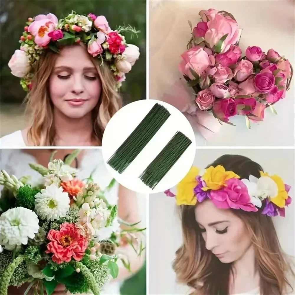 Künstlicher Blumenstiel Draht Blumenstange für DIY Chenille-Stiele Stab Simulationsblumenmaterial mit grünem Floristikband – Detail 3