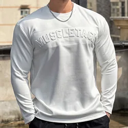 Fitness Short sleeve Men's Basketball Letters Solid Color T-shirt Training Clothing Loose Sports Suede Long Sleeves