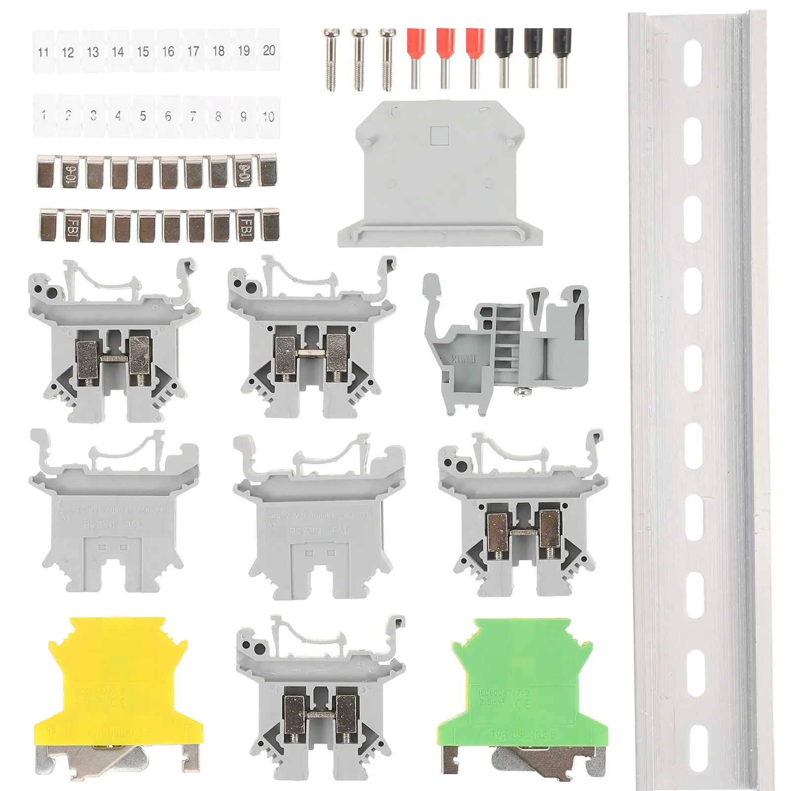 

1Set Din Rail Terminal Block Assembly Kit Ground Block End Bracket High Resistance for DIY Automation Wiring Terminal Blocks