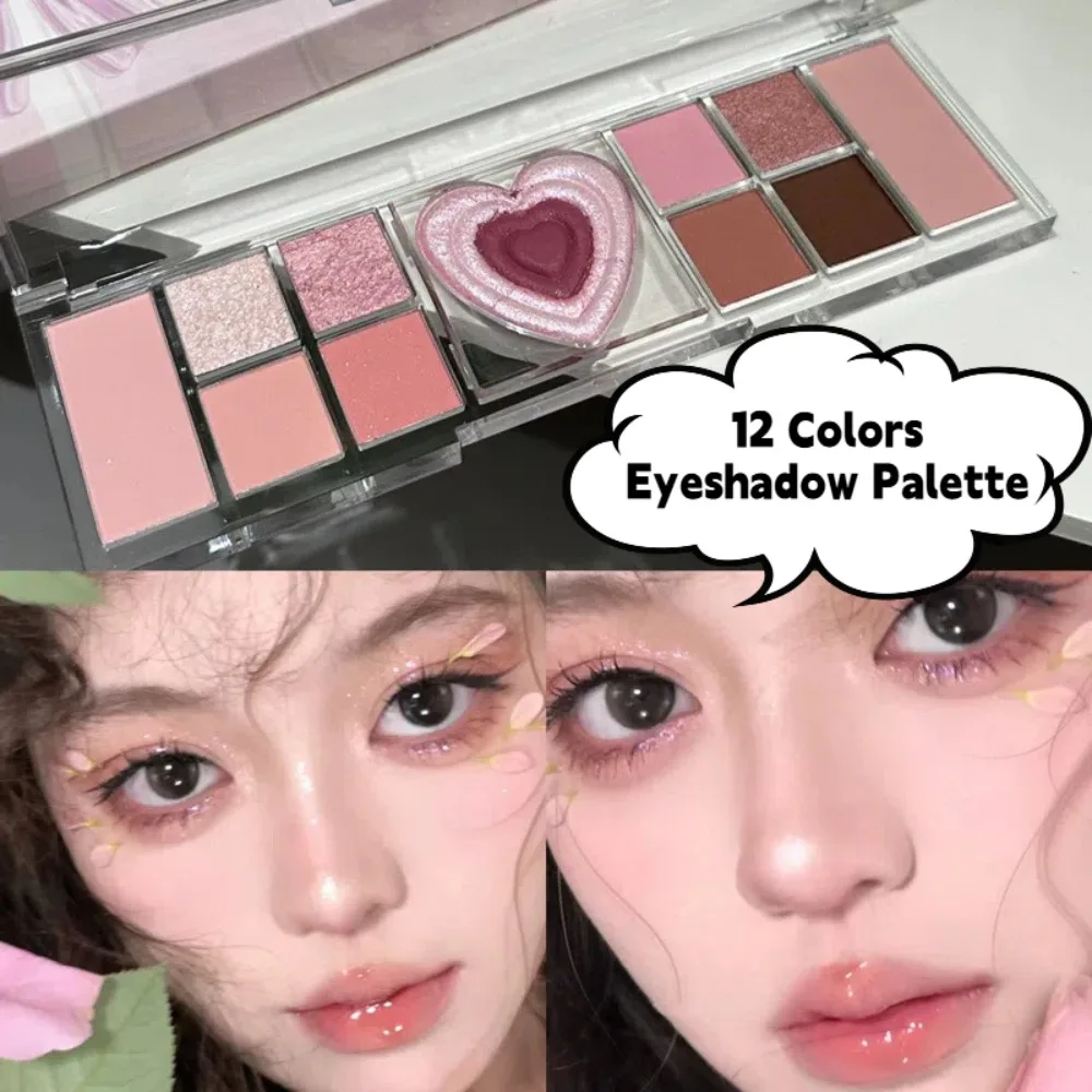 

Love Heart 12Colors Eyeshadow Palette Glitter Blusher Makeup Tool Blusher Highlight Palette Long Lasting Beauty