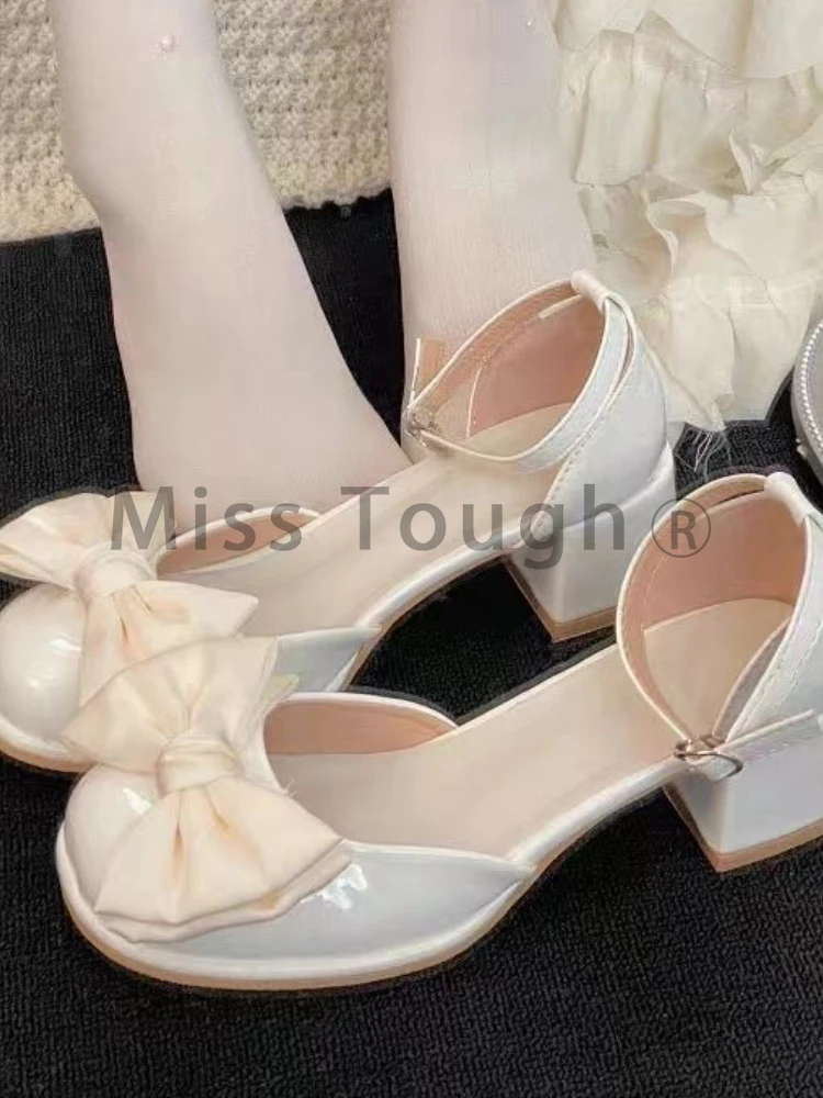 Elegant Vintage Lolita Shoes Women Bow Kawaii Sweet Platform Shoes Female Korean Designer Fairy Buckle Shoes 2024 Summer New