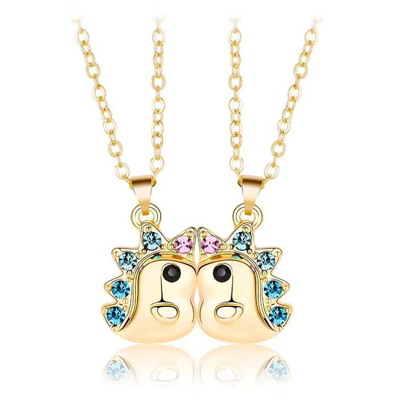 

Valentine's Day Confession gold plated necklace 2pcs unicorn blue rhinestone magnetic Pendant couple Necklace cross necklace