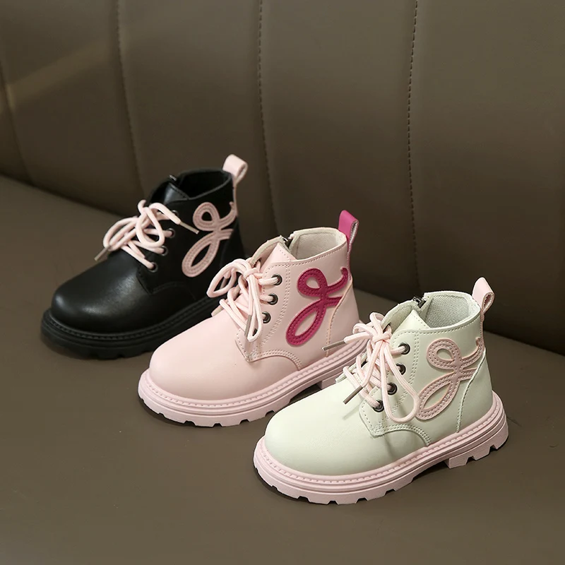 

Girls Ankle Boots Sweet Side Zipper Kids Short Boots Princess Style 2025 Autumn Winter Children Fashion Leather Boots Non-slip