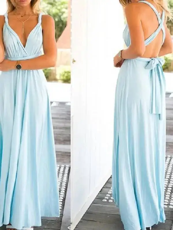 Seksowna Sukienka Maxi Boho z Wieloma Sposobami Noszenia, Czerwona Sukienka Bandage na Imprezę, Sukienka Druhny, Sukienka Infinity Robe Longue Femme