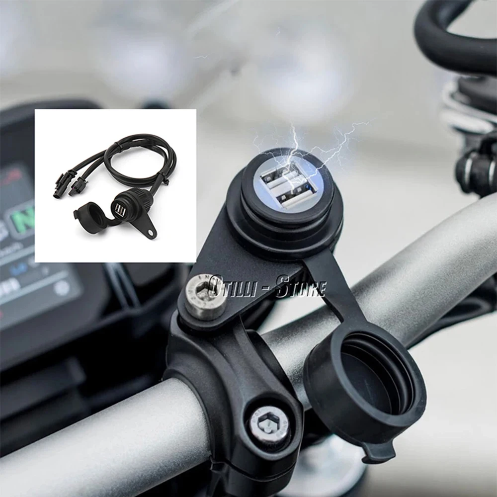 For BMW all models Motorcycle Accessories USB Charger Waterproof Dual Port Socket Connector Black With Lossless line