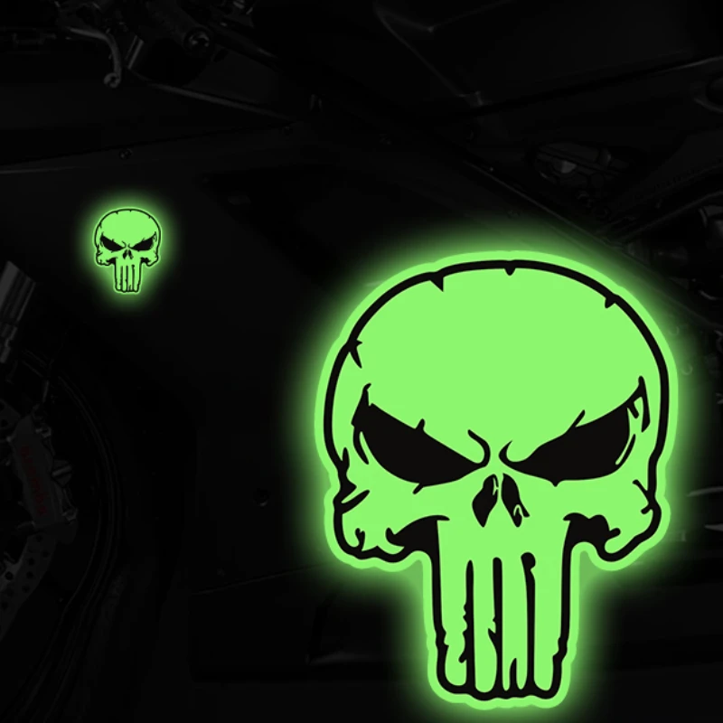 1PC Schädel Kopf Motorrad Glow Aufkleber Wasserdicht für Motorrad Kraftstoff Tank Front Verkleidungen Helm Auto Fenster Roller Vinyl Aufkleber