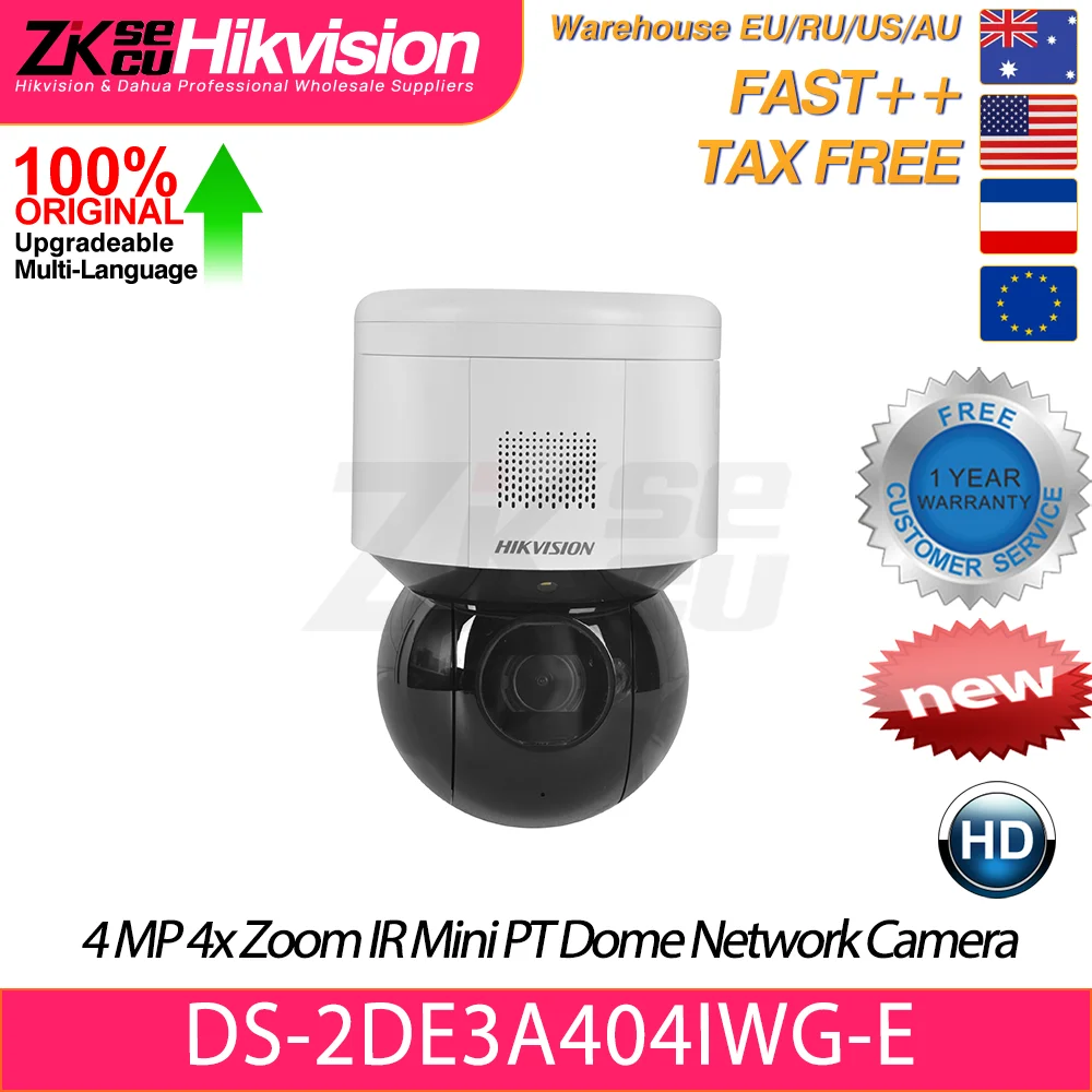 Hikvision-Câmera IP DS-2DE3A404IWG-E(O-STD) 4MP 4x Zoom IR Mini PT Dome Network Camera audio visual alarm 4×optical zoom