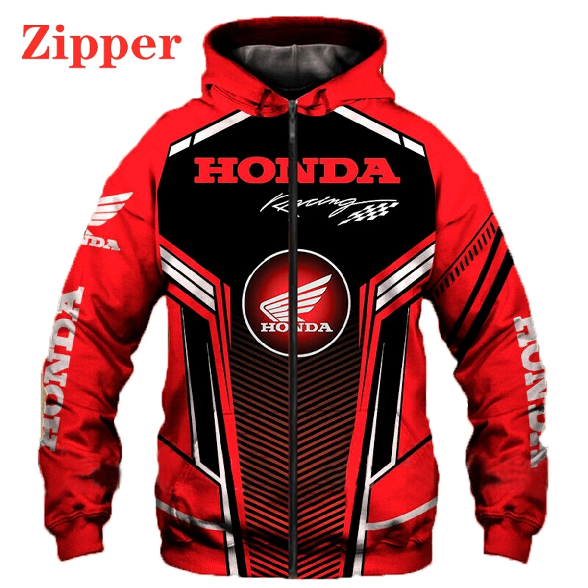 AliExpress 2025 New Spring and Autumn Zipper Hoodie Honda Racing Logo Hoodie 3D Printed Cycling Jacket Outerwear