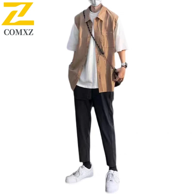 الرجال ملابس العمل سترة الصيف فضفاضة خمر جاكيت بلا إكمام الكورية نمط الشارع الشهير متعددة جيب عادية المتضخم الدنيم صدرية #6