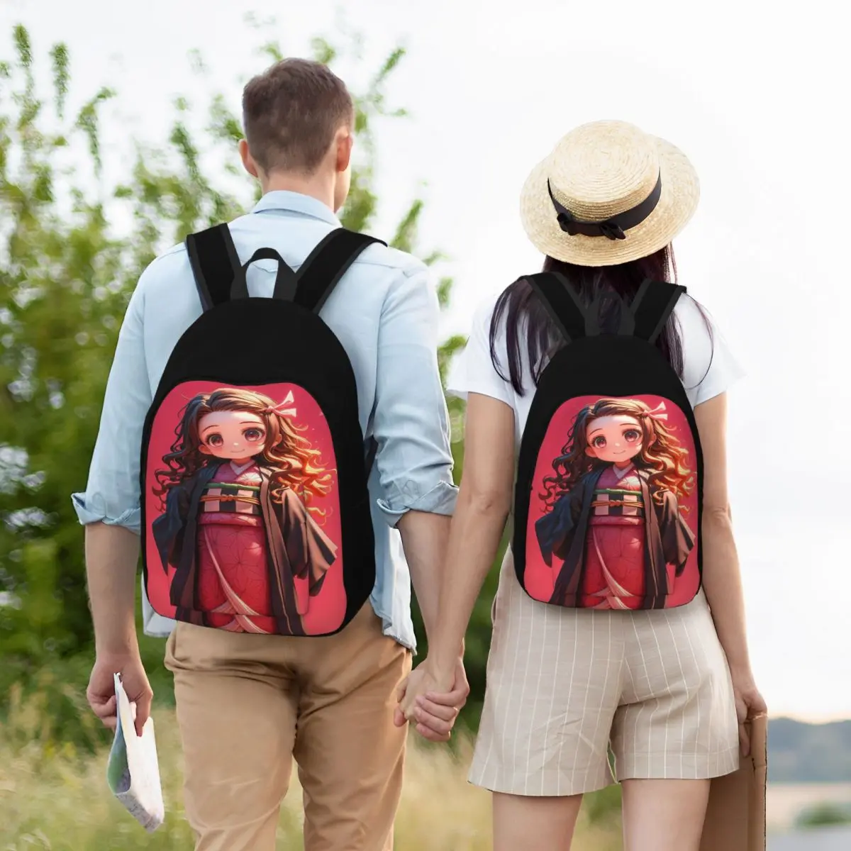 Uroczy plecak Nezuko dla mężczyzn i kobiet, fajny plecak studencki biznesowy, anime Demon Slayer, torba na ramię na laptopa z kieszenią.