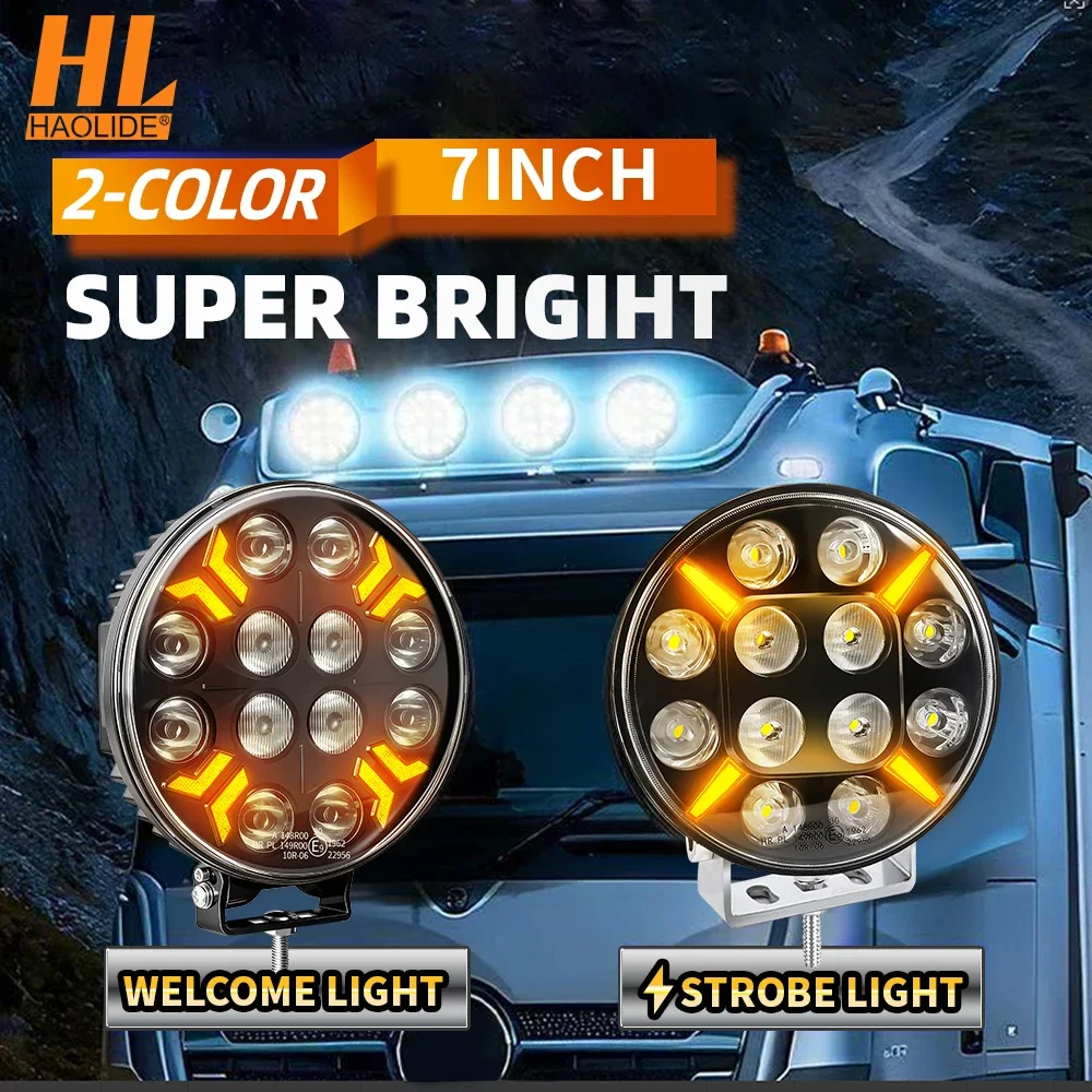 

HAOLIDE Utral Slim 2026 New 7inch Round E9 Led Work Light Dual Color 6000k 3500k Amber White DRL Hi/Lo Driving Beam for Truck
