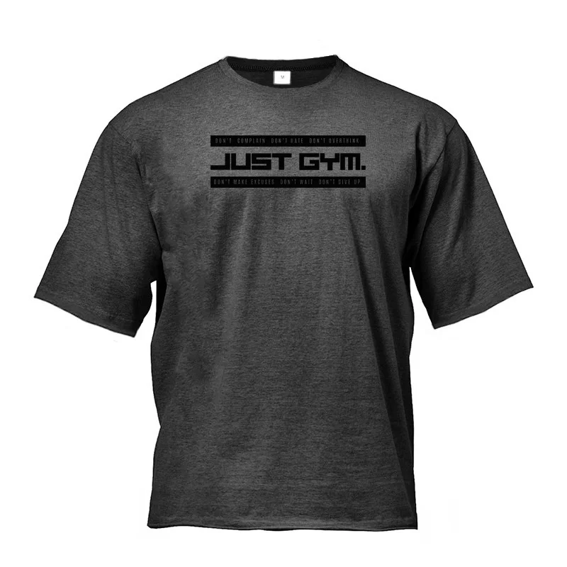 Summer Men Sweat-wicking Cotton T-shirt Gym Working Loose Dropped Shoulder Fitnes weightlifting at the Sleeve Printed Casual Top
