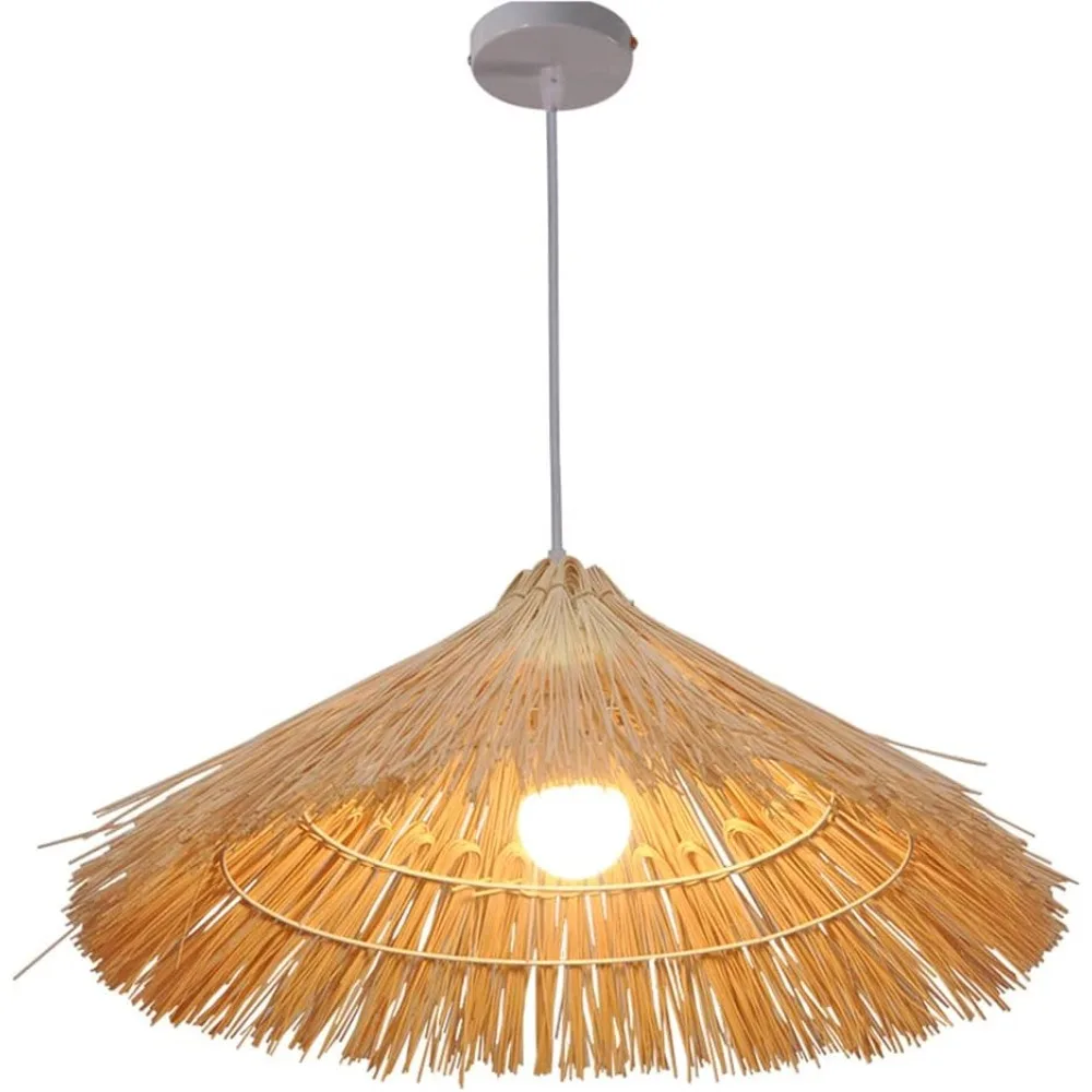 

JOYINLED 19.7" Rattan Chandelier Retro Cone Pendant Light Fixture Bohemia Country Farmhouse Lamp Living Dining Room Restaurant