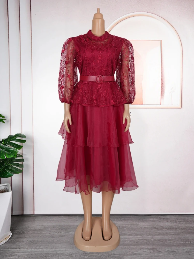 فستان أفريقي نسائي موضة ملابس أنيقة حجم كبير الصيف الخريف حفل زفاف الدانتيل خلع الملابس 2025 جديد تركيا رداء فاخر #3