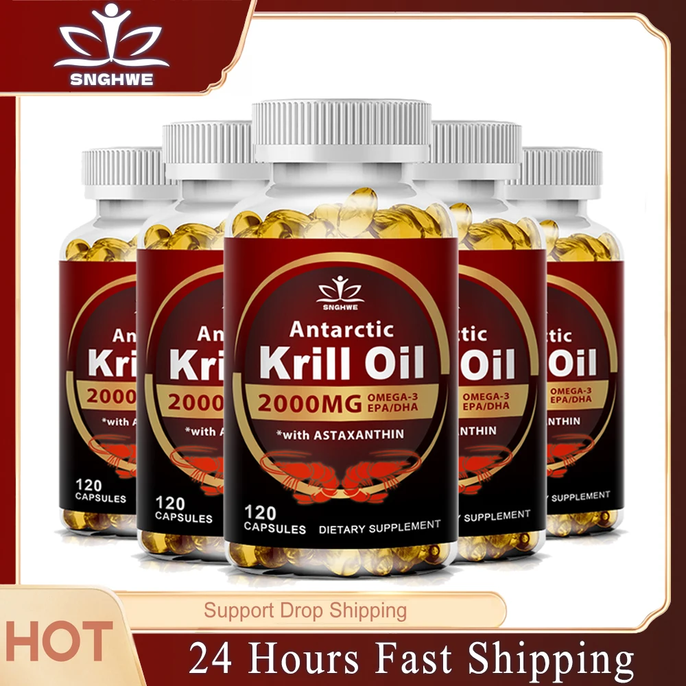 

Krill Oil Capsules Phospholipid Omega 3 Complex with Astaxanthin Metabolism, Brain and Heart Health EPA and DHA Healthy Food